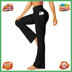 Flare Leggings High Waisted Bootcut Yoga Pants with Pockets Crossover Chic